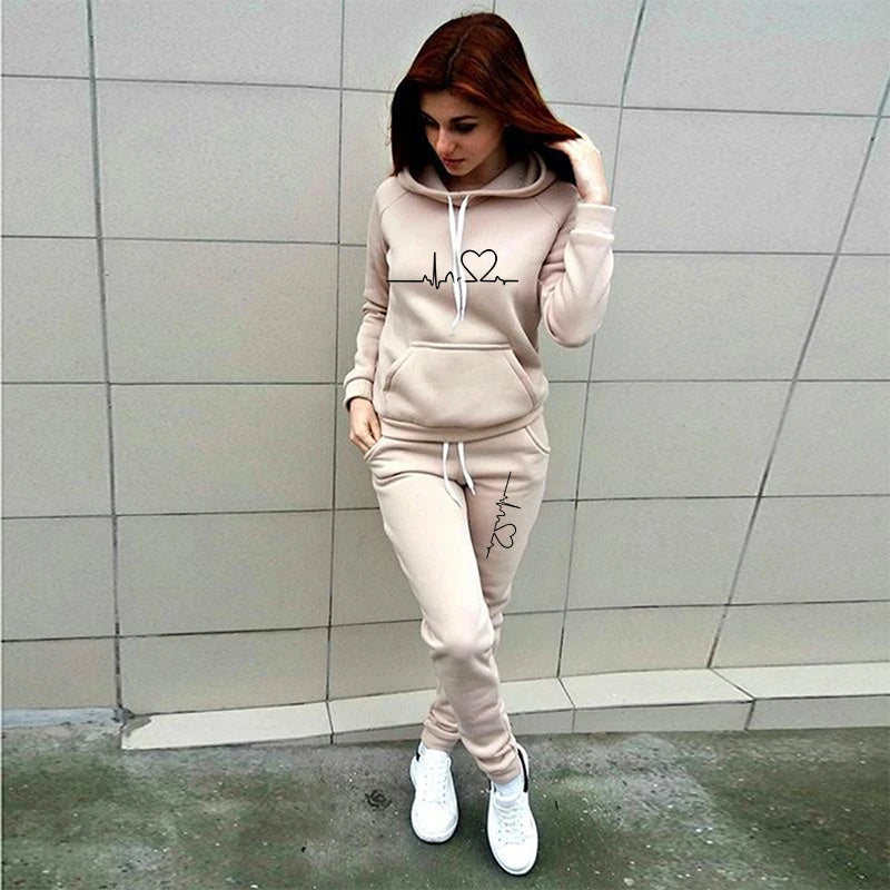 Woman clothing    Fashion Women's Hoodie Set Printed Pullover Hoodie Sweatwear Set Hoodie and Pants Two Piece Jogger Set