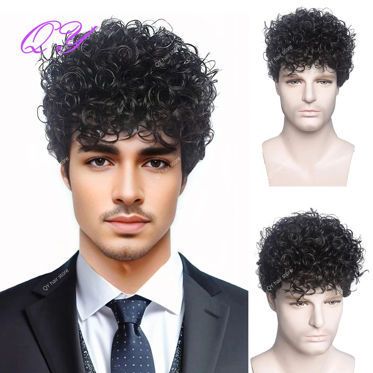 Crown & Glory Wigs Men's synthetic wig brown (# 4) short curly hair men's wig fashion style adjustable size breathable wig men's 2023