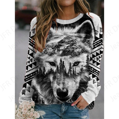 Woman clothing   Animal Wolf 3d Print Hoodies Women Fashion Hoodie Crewneck Casual Wolf Sweatshirt