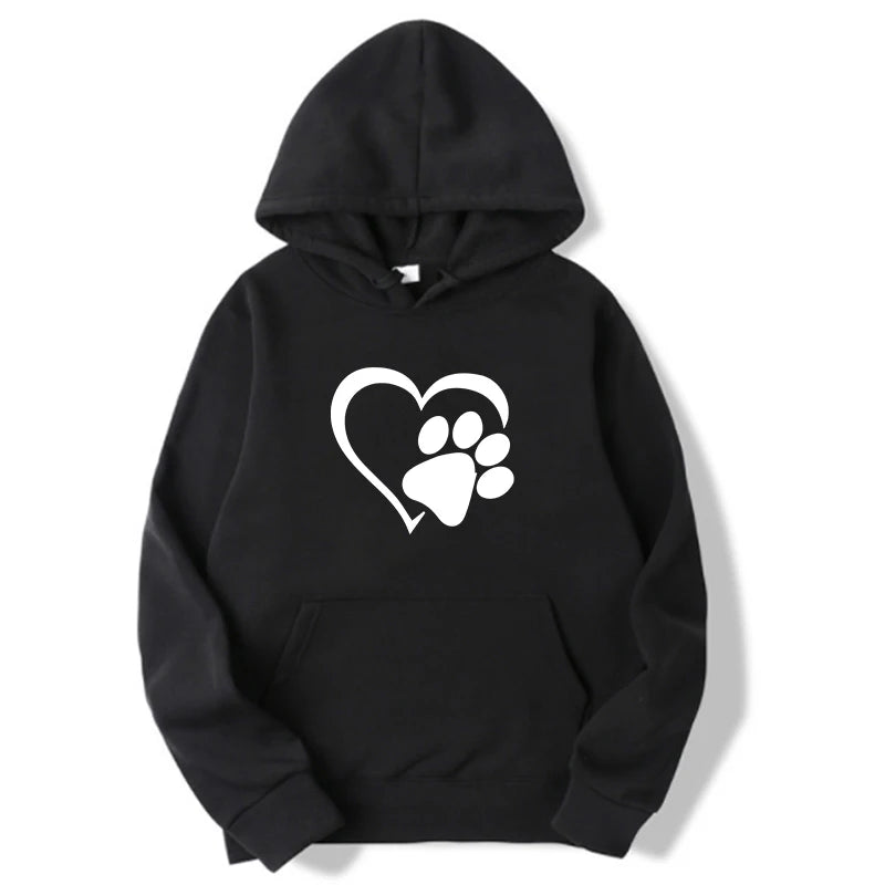 Woman clothing   New Cute Dog Paw and Heart Shape Print Hoodies Women Casual Long Sleeve Hoodies Autumn Winter Pullovers Plus Size