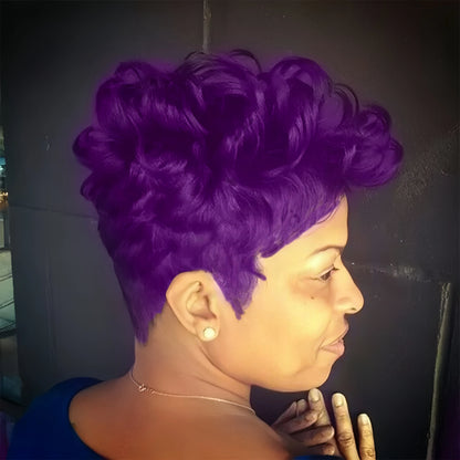 Crown & Glory Wigs  Synthetic Short Pixie Cut Wigs for Black/White Women Natural Purple Hair Wig Short Pixie Cut Hairstyles for Women