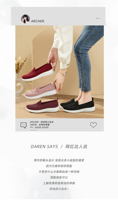 Woman shoes Summer Mesh Knitting Sneakers Women Breathable 2023 Shoes Non-slip Ladies Casual Nurse Office Shoes Ballet Flats