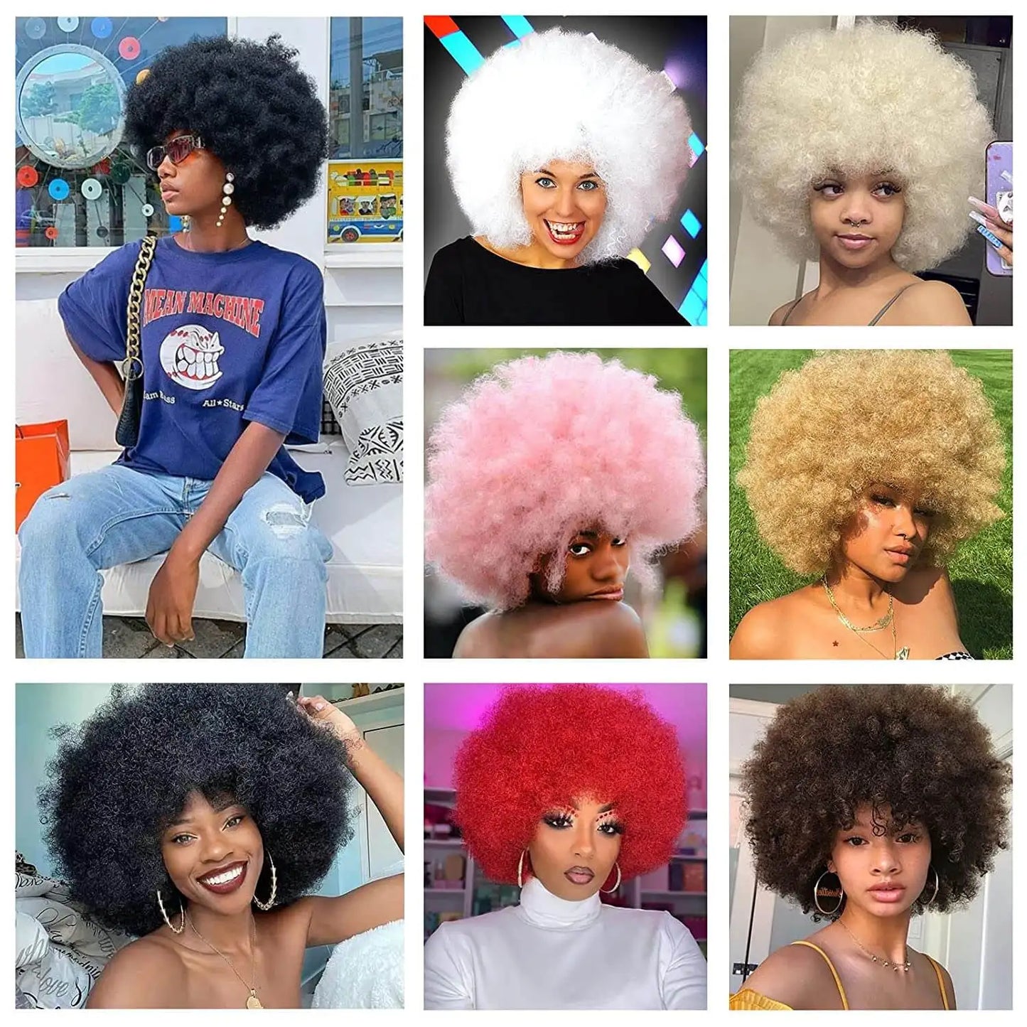 Crown & Glory Wigs Synthetic Afro Kinky Curly Wig With Bangs Big 70s Soft Afro Wig For Black Women Machine Made Cosplay Wig Natural Brown Black