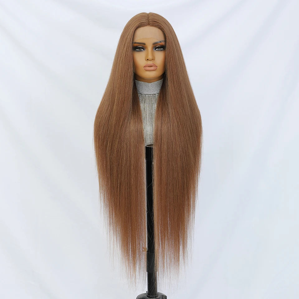 Crown & Glory Wigs  40 Inch Straight Lace Front Synthetic Wig T-Part 13x4x1 Long Lace Wigs Heat-resistant Fiber Copper Lace Frontal Wigs