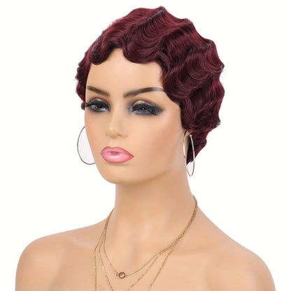 Crown & Glory Wigs  Short Finger Wavy Wig Full Machine Made Curly Black Cute Nuna Wig African Black Wigs for Women Mommy Wig Short Pixie Cut Wigs