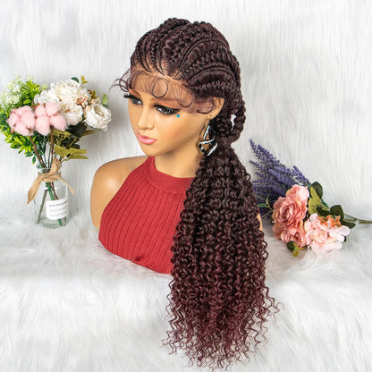 Crown & Glory Wigs  28 Inch Blonde Colour Synthetic Lace Front Braided Wigs for Black Women Crochets Braids Hair Wig Pre Plucked with Baby Hair