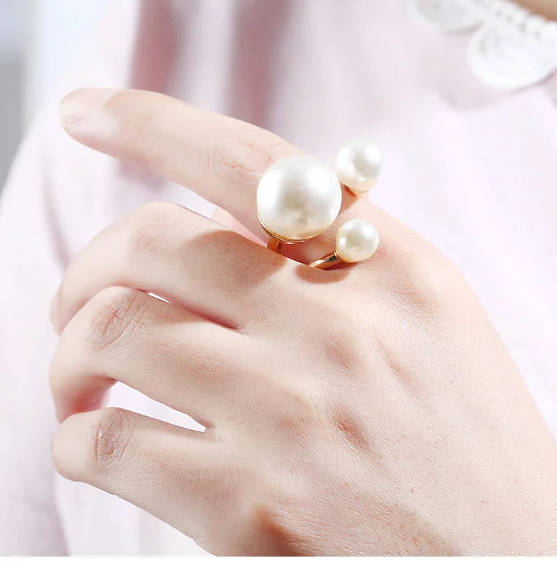 Jewellery  1Pcs Fashion Jewelry Elegant Pearl Rings for Women Opening European American Style Rings Wedding Decoration