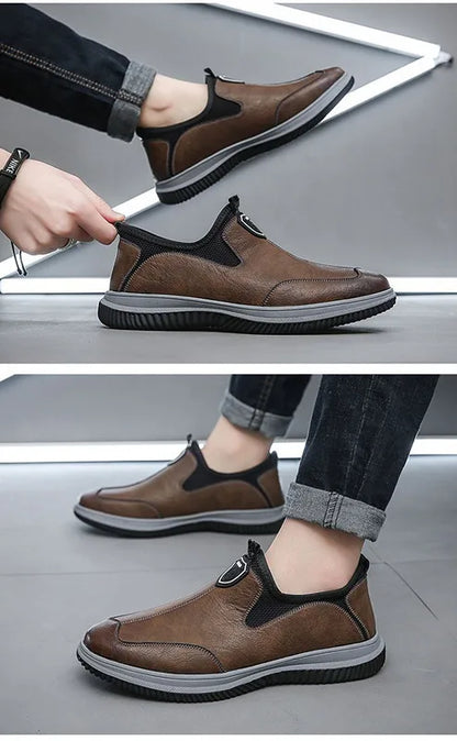 Men Shoes Leather Original Sewing Shoes New Men's Casual Leather Shoes Breathable Platform Loafers for Men 2023