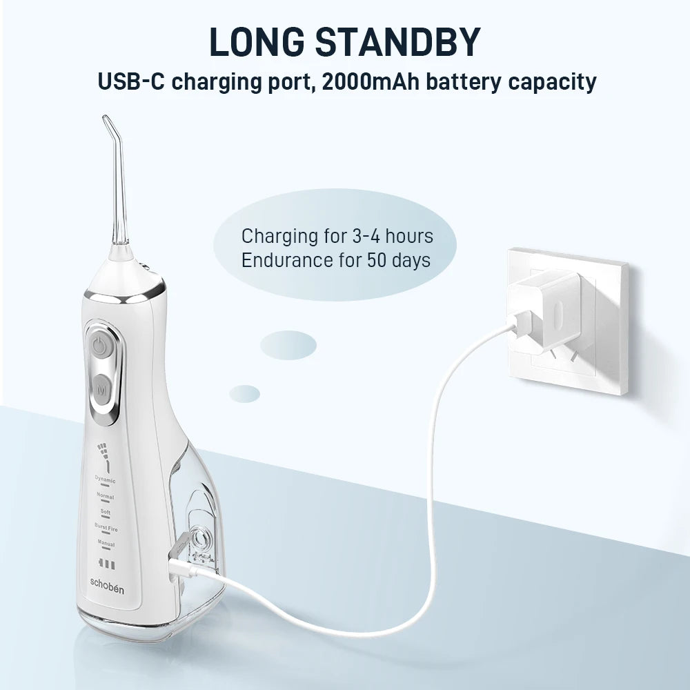 Bathroom Portable Dental Oral Irrigator Water Flosser USB Rechargeable 4 Nozzles Water Jet 300ml Water Tank Waterproof IPX7