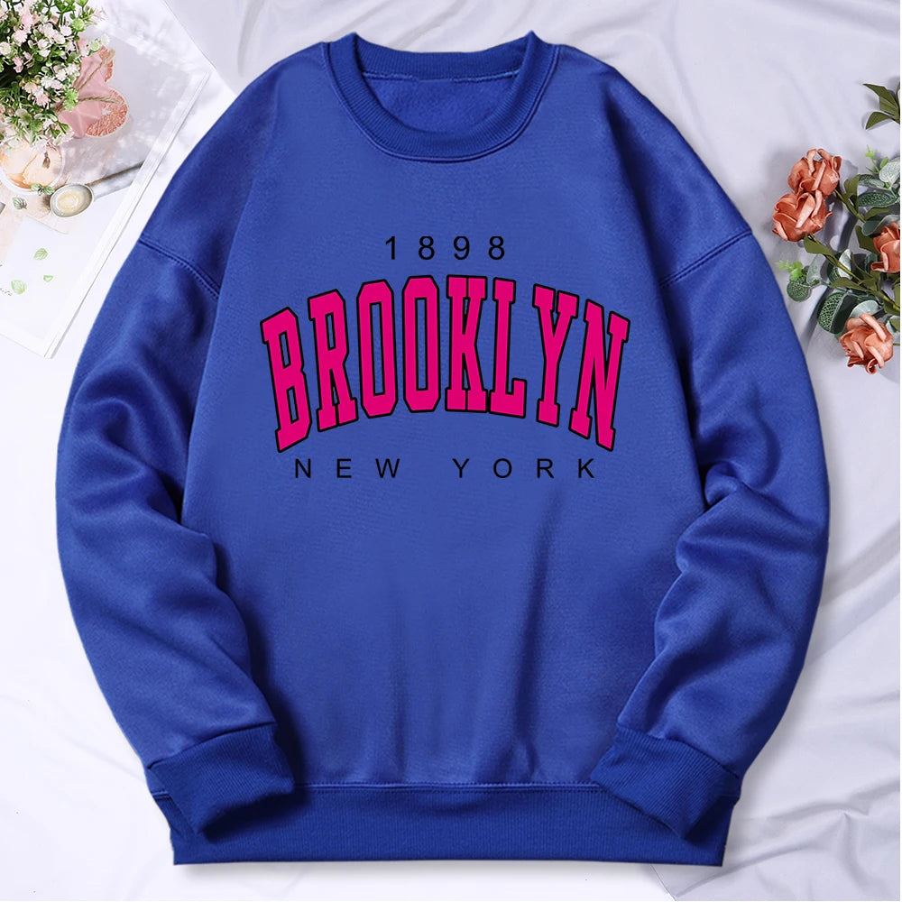 Woman clothing   Brooklyn New York Printing Tracksuit Women Classic Retro Fashion Hooded Fleece Warm Casual Clothes Loose Oversize Hoodies