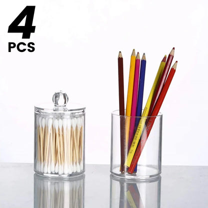 Bathroom 4Pcs Qtip Holder Dispenser with Lids Clear Acrylic Bathroom Jars Swab Storage Multifunction Acrylic Cosmetic Makeup Organizer