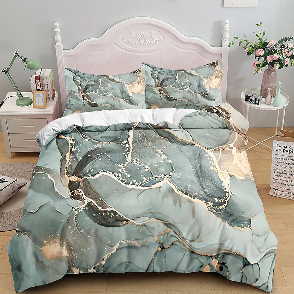 Bedroom   Marble Bedding Set King/Queen Size,Grey Gold Marble Duvet Cover Men Adults Modern Abstract Art Tie Dye Gothic Soft Quilt Cover