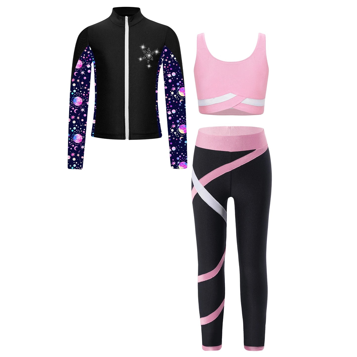 Girl clothing   Kids Girls Sweat suits Set Tracksuit 3 Piece Outfits Long Sleeve Zip Front Jacket + Vest + Colorblock Leggings Sportswear Sets