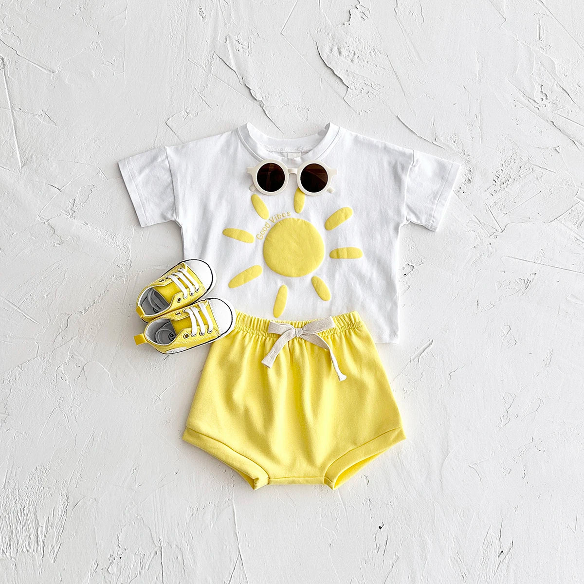 Girl clothing Toddler Boys Outfit Baby Clothes Set Newborn Baby Summer Clothing Cotton Girl Suit Sun Flower Print T-shirt+Beach Shorts