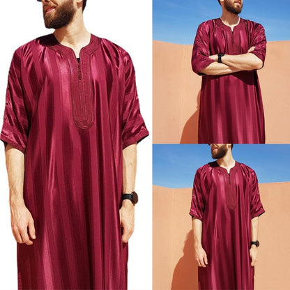 Muslim family  Mens Long Sleeve Kaftan Arab Robe Stand Collar Muslim Robe Crew Neck Arab Robe Islamic Robe Muslim Ethnic Clothing Robe