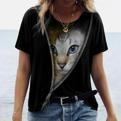 Woman clothing   3d Dogs Cat Print T Shirt Fashion Womens Tees Tops