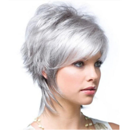 Crown & Glory Wigs Short Brown Pixie Cut Wigs with Bangs Straight Synthetic Hair Wig Ombre Blonde Wig Headband Cosplay Wig