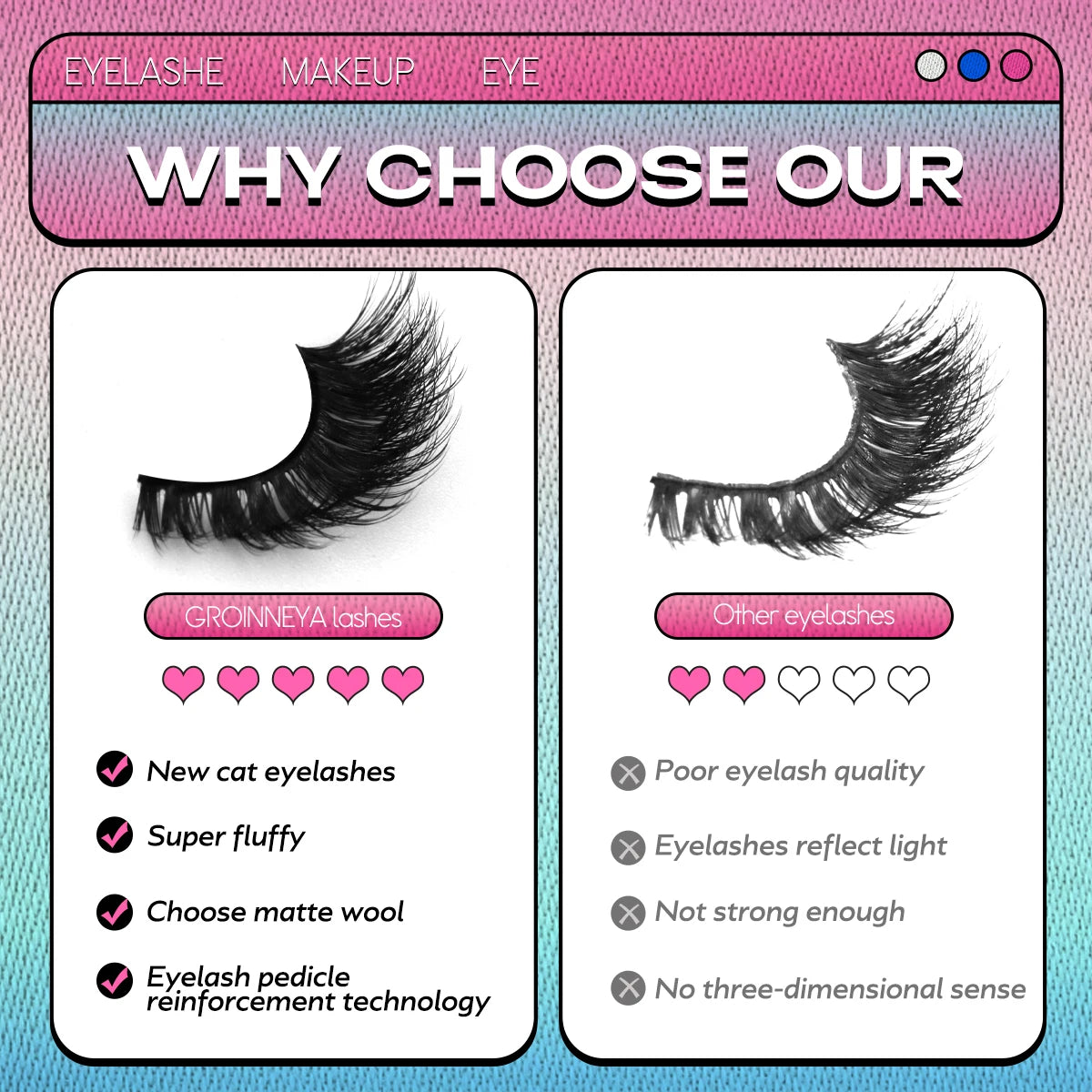 Makeup and face GROINNEYA Cat Eye Lashes Faux Mink Eyelashes Natural long Winged End Eye Elongated Eyelashes Faux Cils Eyelashes Extension