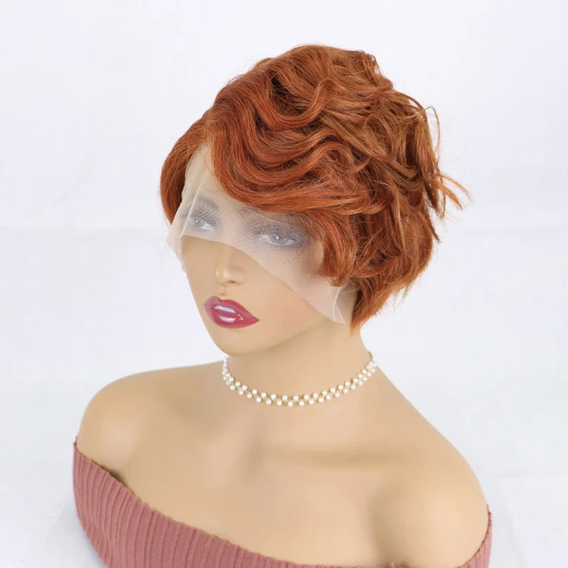 Crown & Glory Wigs Short Bob Pixie Cut Wig 13*4*1 Lace Frontal Straight Transparent Lace Front Human Hair Wigs For Women