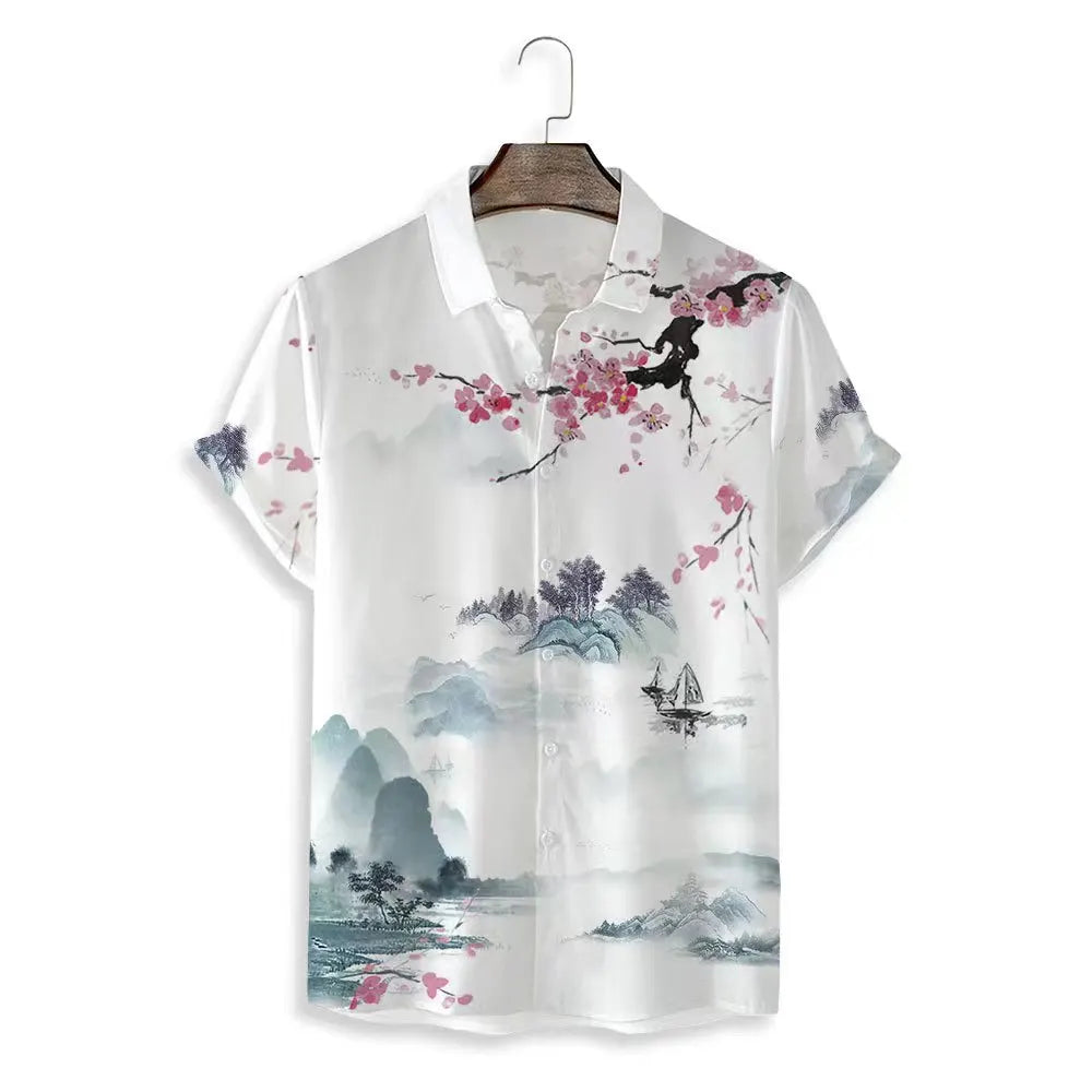 Men clothing  Sakura Pattern Shirt Unisex Shirt Hawaii Beach Shirts