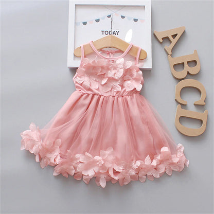 Girl clothing Baby Girls' Red Christmas Birthday Party Dress Preschool Children'S Hollow Out Sleeveless 3d Petal Mesh Summer Clothing