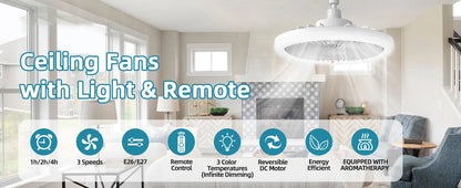 Living room Modern  ceiling fan with light LED Fan Light E27 Screw Fan Light Remote Control  Light Fan Ceiling Room decoration