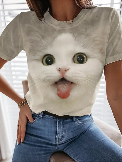 Woman clothing   3d Dogs Cat Print T Shirt Fashion Womens Tees Tops