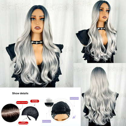 Crown & Glory Wigs Ombre Blonde Women Stylish Long Natural Wave wig  Synthetic Wigs heat-resistant fiber Glamorous Silky  Dark Root