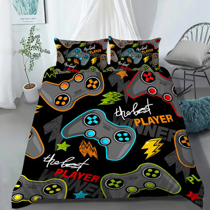 Bedroom  Teen Boys Gamer Duvet Cover Set Queen/King Size,Boys Gamepad Comforter Cover,Black Classic Retro Gaming Polyester Quilt Cover