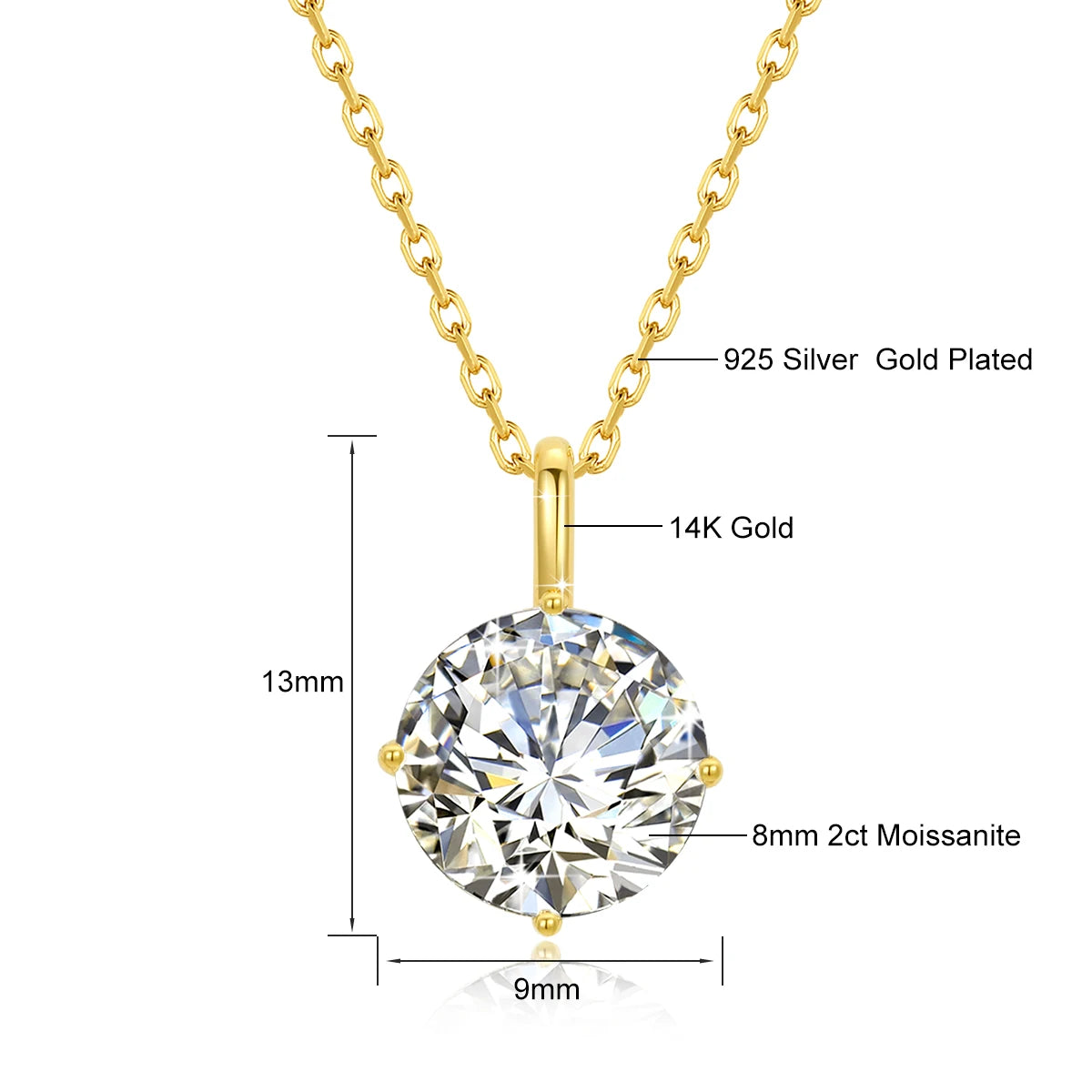 Jewellery    100% Real 14k Gold Moissanite Necklace For Women 6.5mm 1.0ct D Color AU585 K Gold Luxury Pendant Certificated Wholesale