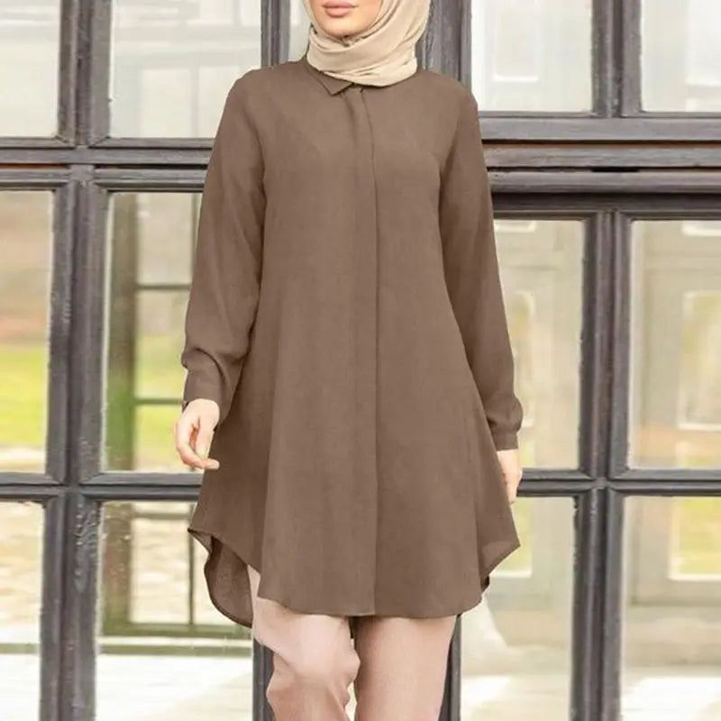 Muslim family Women  Muslim Blouse ZANZEA Spring Elegant Long Sleeve Solid Shirt  Turkey Tops Abaya Marocain Blusas IsIamic Clothing