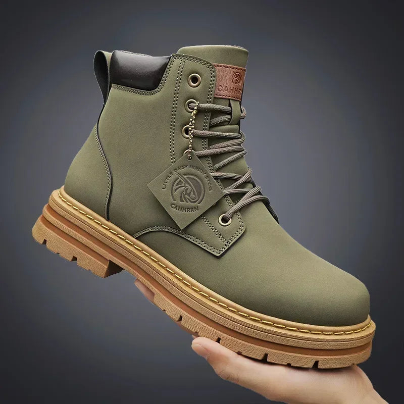 Men shoes High Top Men Boots Fashion Motorcycle Ankle Boots for Men New Hot Green Male Hiking Boot Winter Lace-Up Men's Shoes Botas Hombre