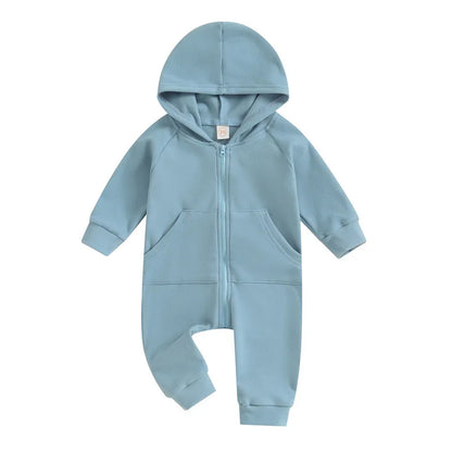 Boy clothing Newborn Baby Boy Hooded Romper Spring Autumn Clothes Solid Color Long Sleeve Zipper Jumpsuit for Kids Infant Baby Clothing