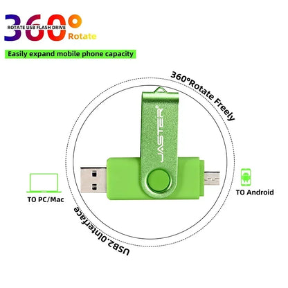 Laptop JADTER 2 IN 1 USB Flash Drive 128GB Key Chain Pen Drive 64GB Rotatable Memory Stick 32GB OTG for Phone U Disk Creative Gift 16GB