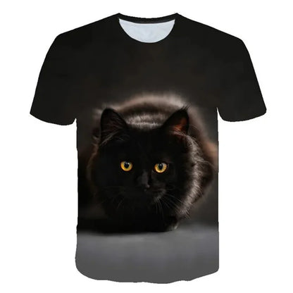 Woman clothing  3D Printed Mysterious Cat T-Shirt For Women Men Cute Animal Graphic T Shirts Summer Fashion Loose Tees Short Sleeves O-Neck Tops