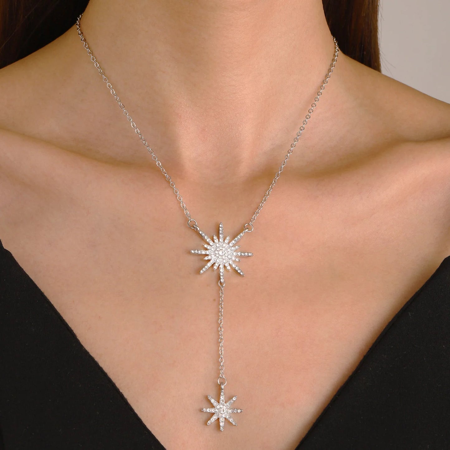 Jewellery   New Zircon Inlaid Snowflake Necklace with Female Instagram Style Creative Design Sense, Long Tassel Collarbone Chain