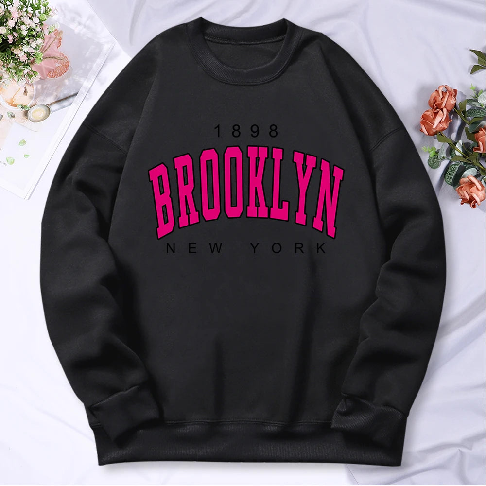 Woman clothing   Brooklyn New York Printing Tracksuit Women Classic Retro Fashion Hooded Fleece Warm Casual Clothes Loose Oversize Hoodies