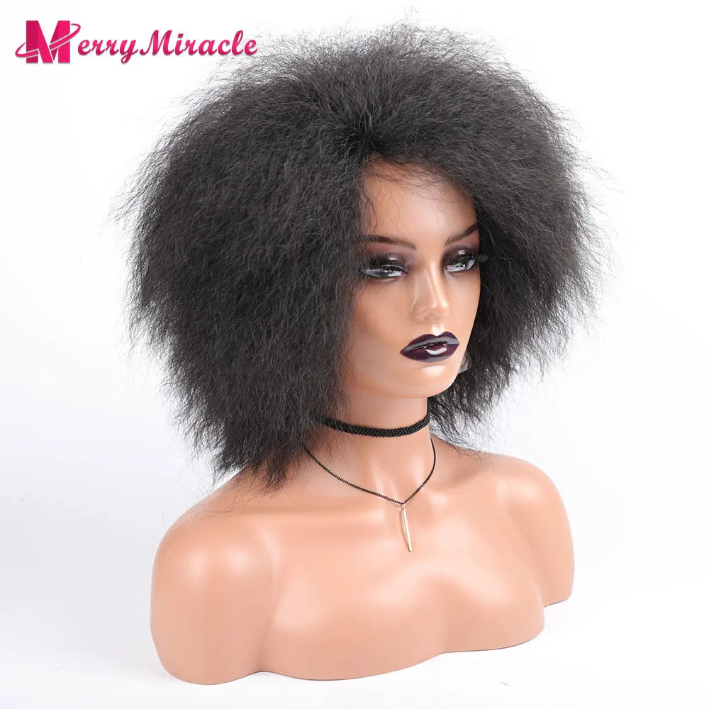 Crown & Glory Wigs  Short Fluffy Straight Synthetic Wig for  Women Kinky Straight Hair Natural Colour Afro Wigs for Women