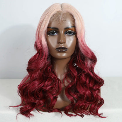 Crown & Glory Wigs   FREEDOM Synthetic Lace Front Wigs For Women Body Wave 24 Inch Wavy Wig Ombre Brown Blonde Pink Lace Wig White Cosplay Wig