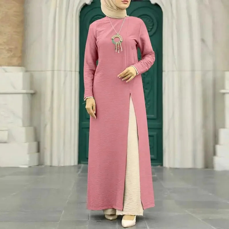 Muslim family   Abayas for Women, Long Sleeve, High Split Hems Robe, Elegant Women's Dress, Ice Silk, Wrinkle, Fashion, 2021