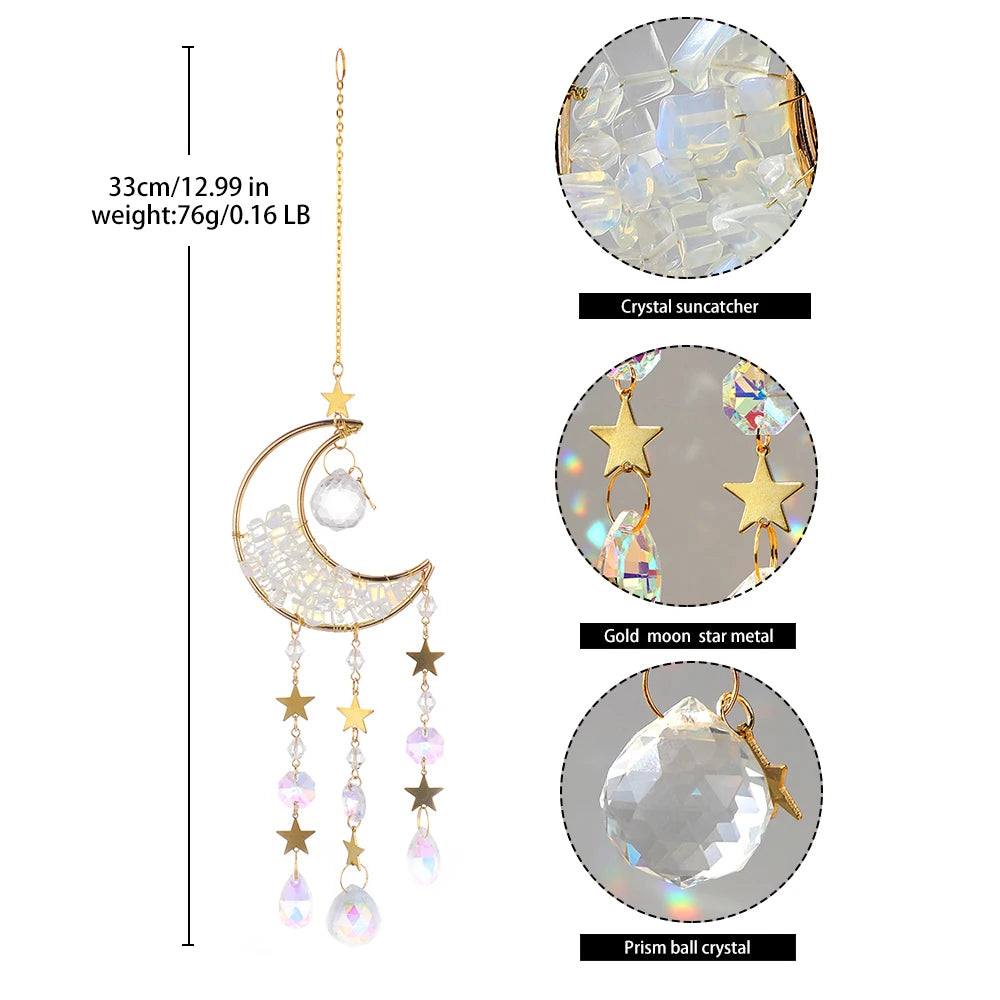 Outdoor Crystal  Suncatcher Moon Amethyst Rainbow Maker Hanging Decor Sun Catcher Light Catcher Xmas Outdoor Window Garden Decoration