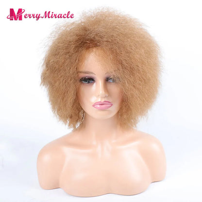 Crown & Glory Wigs  Short Fluffy Straight Synthetic Wig for  Women Kinky Straight Hair Natural Colour Afro Wigs for Women