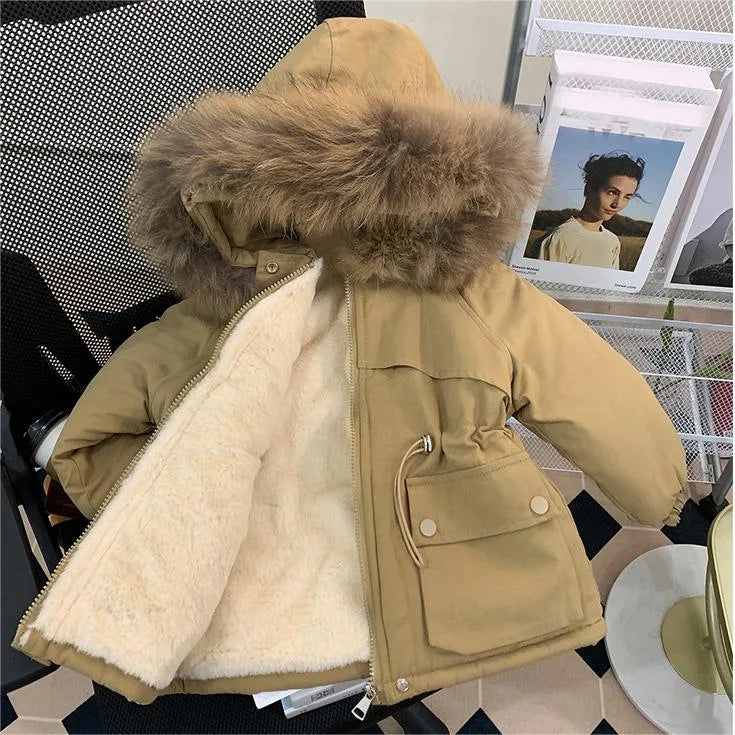 Girl clothing 2024 Winter Girls 3-10 Years Fashion Fur Hoode Thick Warm Fleece Jacket Kids Coat Outerwear Two Colors