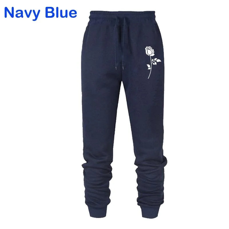 Woman clothing   Rose Printed Loose Long  Casual Fleece Sweatpants