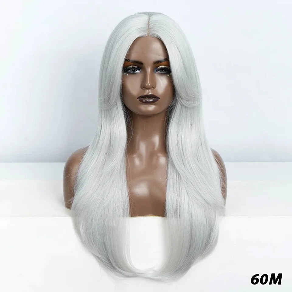 Crown & Glory Wigs  Synthetic Wigs 26 Inch Long Straight Lace Wigs With Bnags Lace Front Wig For Women Ombre Blonde Brown Cosplay Daily Party Wigs