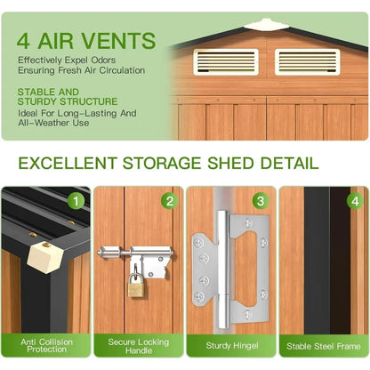 Outdoor Storage Shed, 5x3 Ft Metal Tiny House with Frame Floor Lockable Door, Vertical Outside Storage Building, Tool Storage