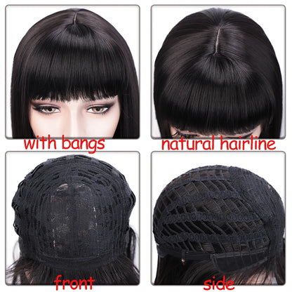 Crown & Glory Wigs  I's a wig Short Straight Wigs with Bangs Black and Orange Synthetic Heat Resistant Wigs for Women Daily Party Use