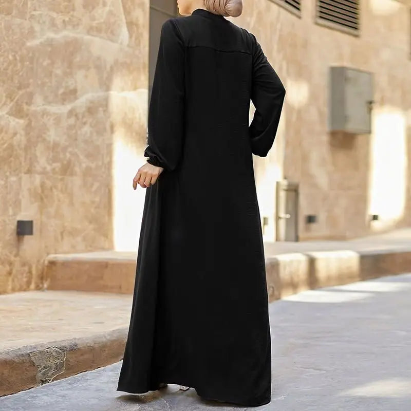 Muslim Family   Jalabiya Dress Women Long Sleeve Muslim Eid Casual Solid Color Abaya Caftan Kaftan Dresses Ramadan Abayas Vestido Zipper Robe