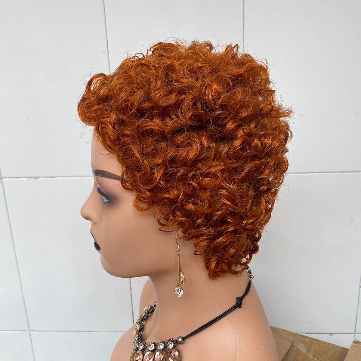 Crown & Glory Wigs   Short Curly Human Hair Wigs For Women Short Kinky Curly Wig Black Red Human Hair Pixie Cut Curly Wigs With Bangs Machine Wigs