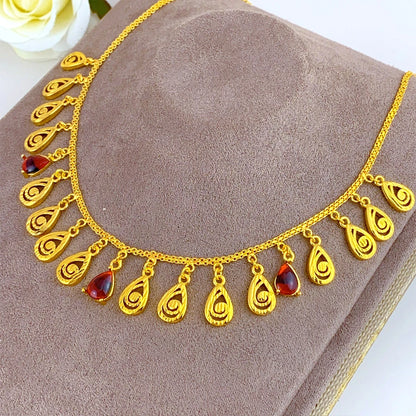 Jewellery    XuHuang African Crystal Pendant Tassel Necklace For Woman Ethiopian Bride Wedding Gold Color Jewelry Party Dubai Gifts 24K